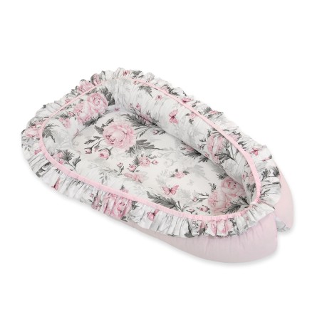 Beebipesa Premium Cocoon imikutele volangiga - Romantilised pojengid