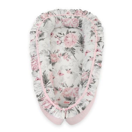 Beebipesa Premium Cocoon imikutele volangiga - Romantilised pojengid