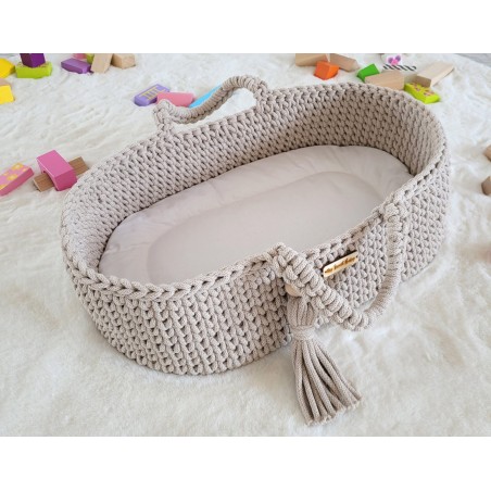 Nuku häll Moosese korv BOHO puuvillane - helebeež