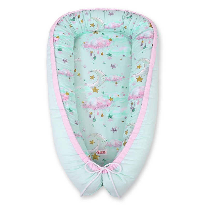Beebipesa kahepoolne Premium Cocoon väikelastele - moons mint