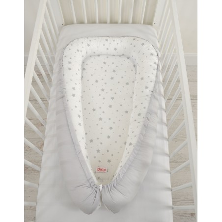 Beebipesa kahepoolne Premium Cocoon väikelastele - mini hallid tähed/ hall