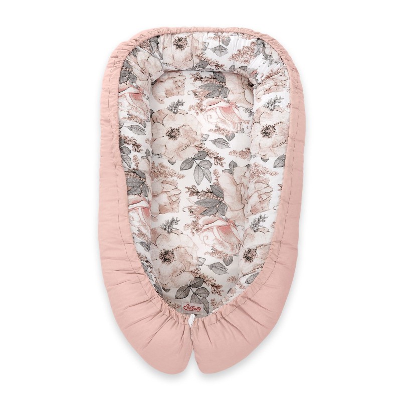 Beebipesa kahepoolne Premium Cocoon väikelastele - seepiaroosid/pastellroosa