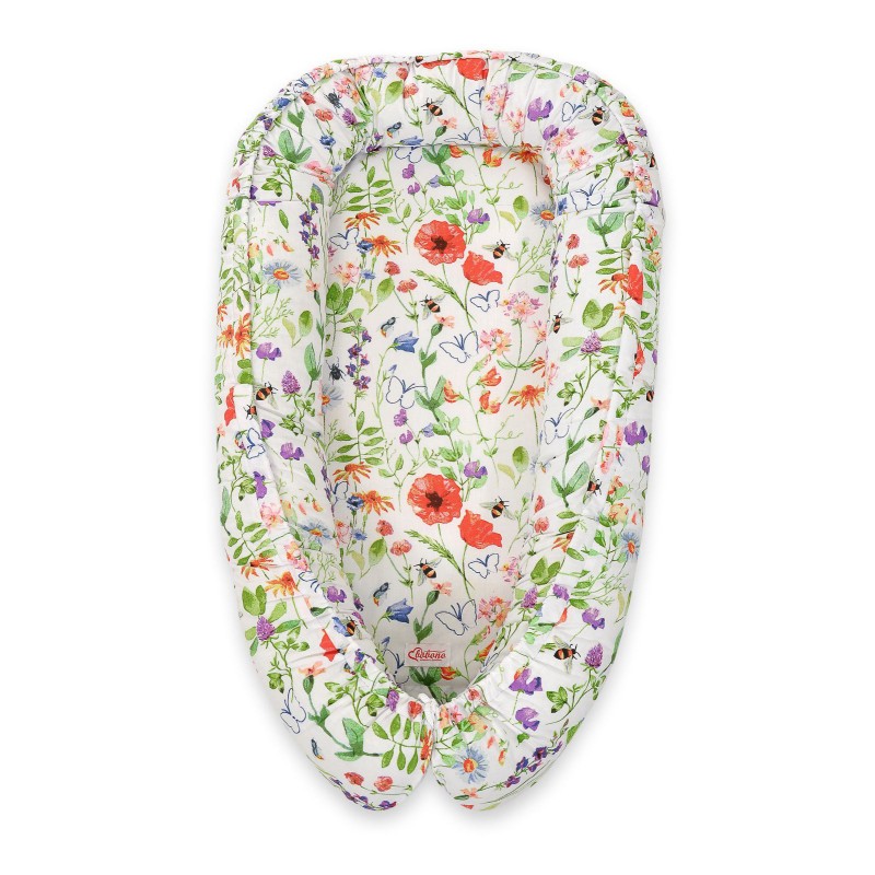 Beebipesa kahepoolne Premium Cocoon väikelastele BOBONO - meadow