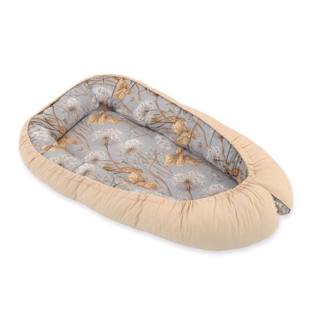 Beebipesa kahepoolne Premium Cocoon väikelastele - võilillehall/ beež