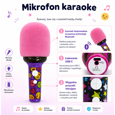 Juhtmeta karaokemikrofon koos kõlariga roosa