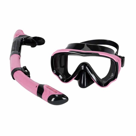 Snorgeldamismask, prillid, snorkel, roosa ja must komplekt