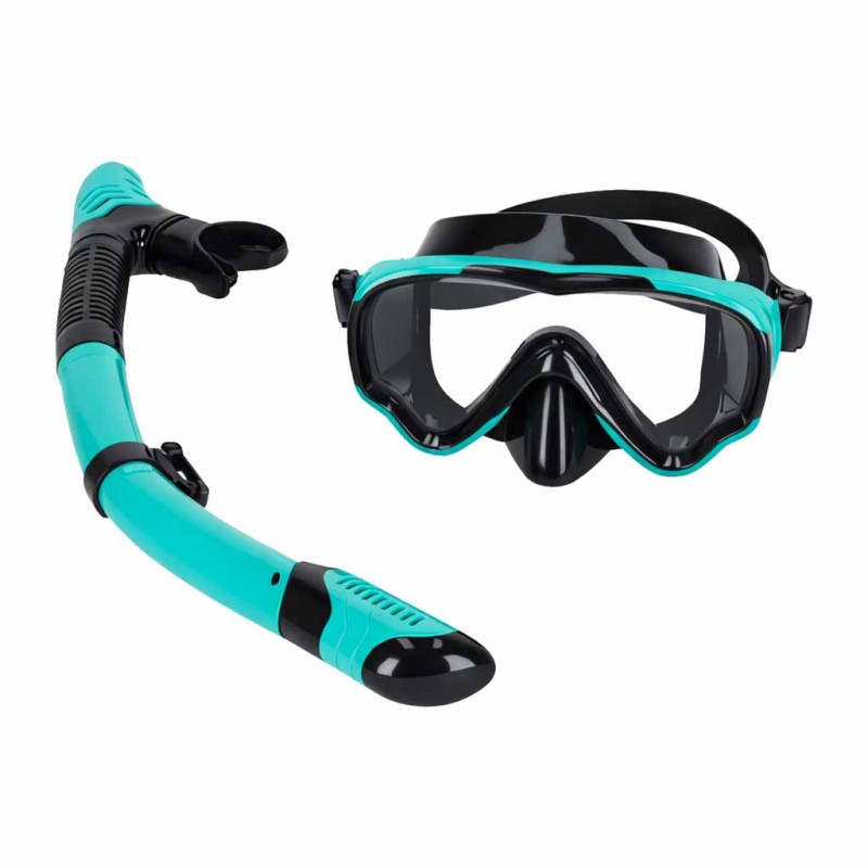 Snorgeldamismask, prillid, snorkel, sinine ja must komplekt