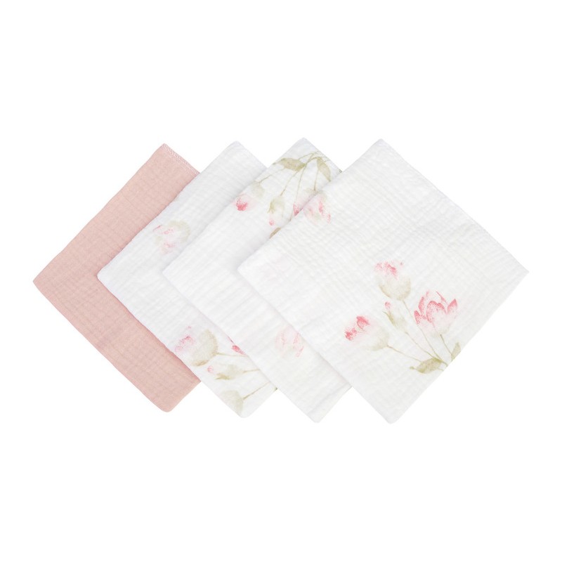 MUSLIIN BEEBILAPID 30x35 PAKEND 4 TK LILLED ROOSA