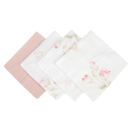 MUSLIIN BEEBILAPID 30x35 PAKEND 4 TK LILLED ROOSA