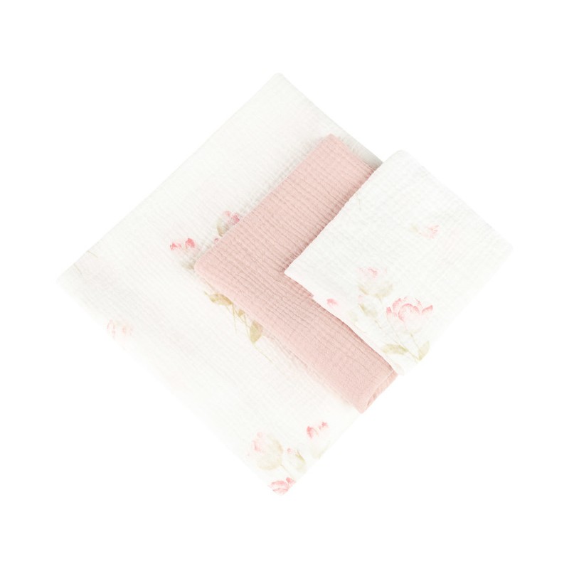 BEEBILAPID TRIO MUSLIIN 120x120, 70x60, 30x35, 3TK LILLED ROOSA