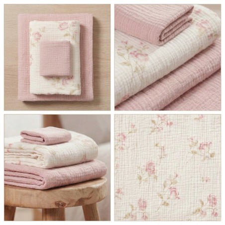 BEEBILAPID TRIO MUSLIIN 120x120, 70x60, 30x35, 3TK LILLED ROOSA