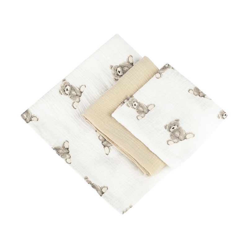 BEEBILAPID TRIO MUSLIIN 120x120, 70x60, 30x35, 3TK TEDDY BEEŽ