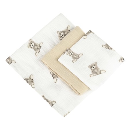 BEEBILAPID TRIO MUSLIIN 120x120, 70x60, 30x35, 3TK TEDDY BEEŽ