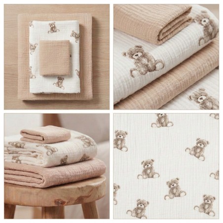 BEEBILAPID TRIO MUSLIIN 120x120, 70x60, 30x35, 3TK TEDDY BEEŽ