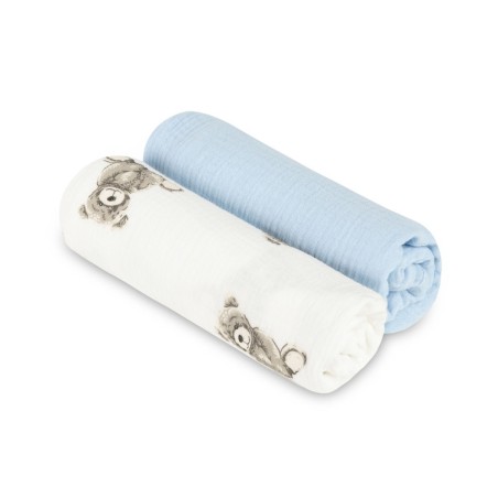 BEEBILAPID MÄHE MUSLIIN 60X75 2-PAKK TEDDY BLUE