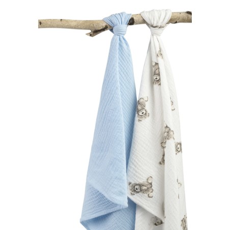BEEBILAPID MÄHE MUSLIIN 60X75 2-PAKK TEDDY BLUE