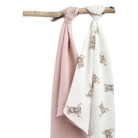 BEEBILAPID MÄHE MUSLIIN 60X75 2-PAKK TEDDY ROOSA