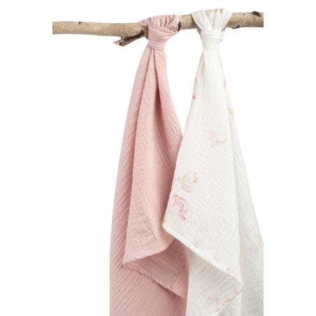 BEEBILAPID MÄHE MUSLIIN 60X75 2-PAKK LILLED ROOSA