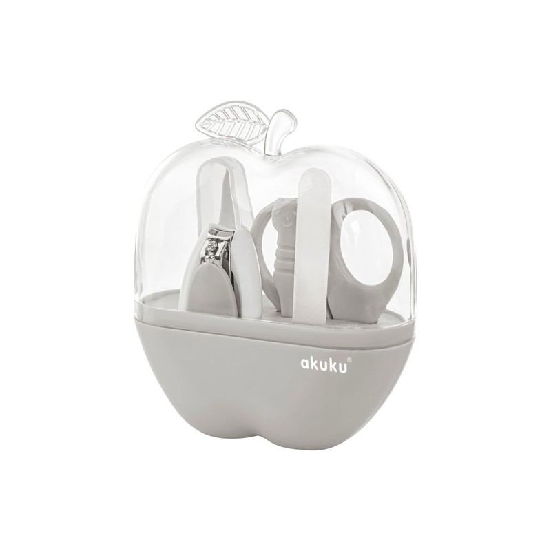 Beebihoolduskomplekt hall APPLE CASE: käärid, küünekäärid, klaasist küüneviil, 2 pintsetti