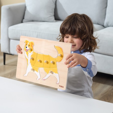 Puidust pusle komplekt, 12 Montessori puslet, loomamõistatust + alus