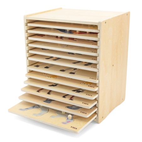 Puidust pusle komplekt, 12 Montessori puslet, loomamõistatust + alus