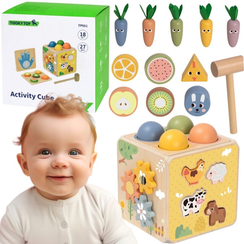 TOOKY TOY Puidust vedru hariduskuubik 5-in-1