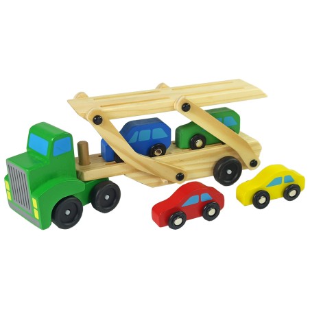 Puidust roheline veoauto veokite plokkidega