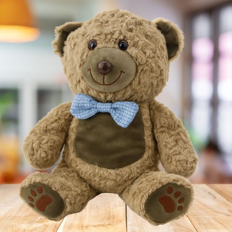 Pehme kaisukas Teddy Bear Sinine kikilips Helepruun 30cm