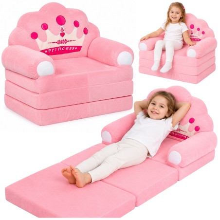 Lamamistool diivan tugitool krooniga 2in1 Lastele Pehme roosa