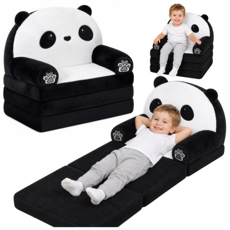 Panda 2in1 Laste Pehme Diivan Tugitool  Must-valge