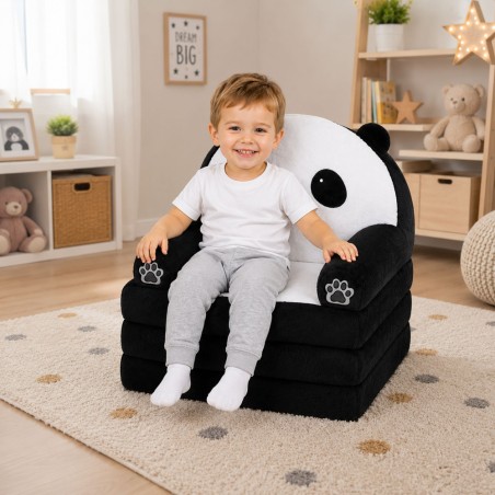 Panda 2in1 Laste Pehme Diivan Tugitool  Must-valge