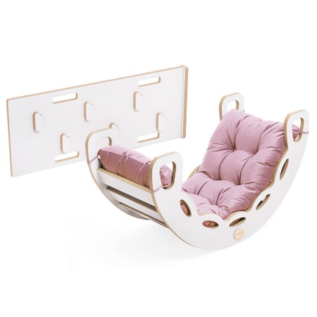 Small Rocker 4-in-1 kiik + ronimissein/liumägi + padi (roosa Velvet), valge