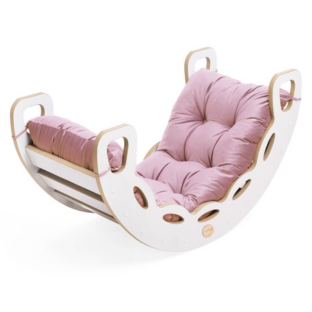 Small Rocker 4-in-1 kiik + ronimissein/liumägi + padi (roosa Velvet), valge