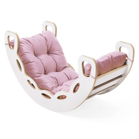 Small Rocker 4-in-1 kiik + ronimissein/liumägi + padi (roosa Velvet), valge