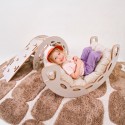 Väike kii 4-in-1 Baby Rocker + ronimissein/liumägi + padi (hall samet), kašmiir puit