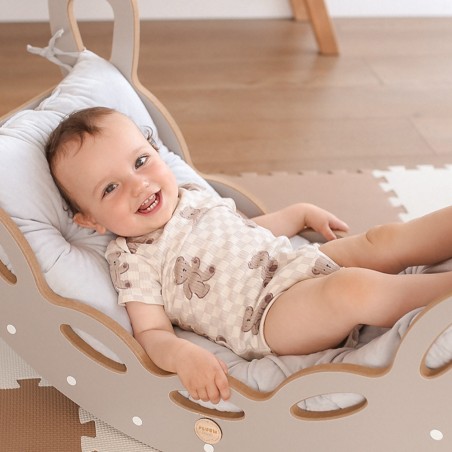 Väike kii 4-in-1 Baby Rocker + ronimissein/liumägi + padi (hall samet), kašmiir puit