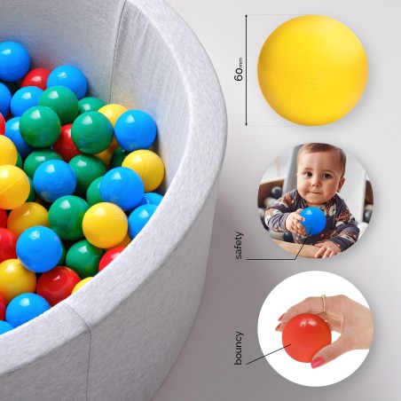 Dry pool balls, 6 cm, set of 200: blue, green, red, yellow