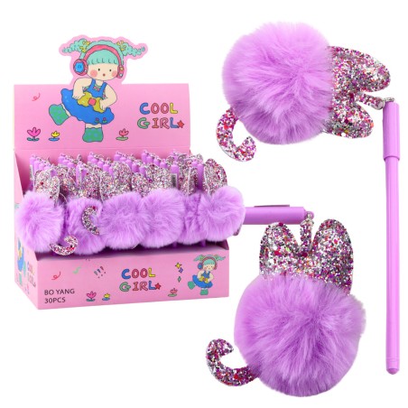 Lilla pom-pomiga sinise tindiga geelpliiats 17 cm
