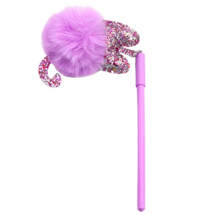 Lilla pom-pomiga sinise tindiga geelpliiats 17 cm, 0,5 mm