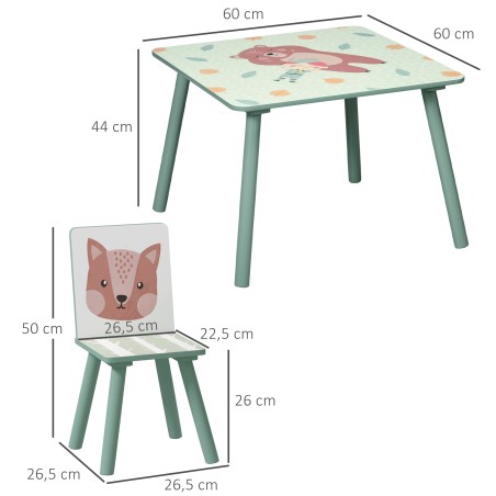 Roheline laste laua ja toolide komplekt 2 tooliga