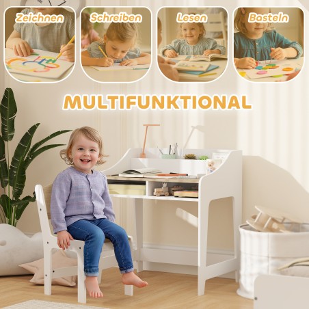 Laste laua- ja toolikomplekt hoiuruumi ja riiulitega
