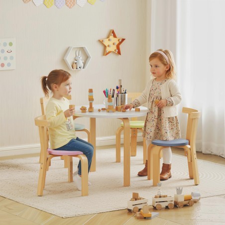 Värviline täispuidust laste laua ja tooli komplekt, 5-osaline