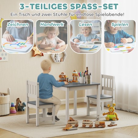 3-osaline laste laud 2 tooliga – 56 × 52 × 48 cm