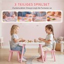 Roosa-valge laste laud 2 tooliga