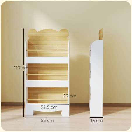 Laste raamaturiiul 3 riiuliga, puit, 55 × 15 × 110 cm, naturaalne puit