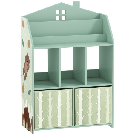 Roheline laste raamaturiiul 2 riidest sahtliga, 3–8-aastastele, 62,5 × 30 × 91,5 cm