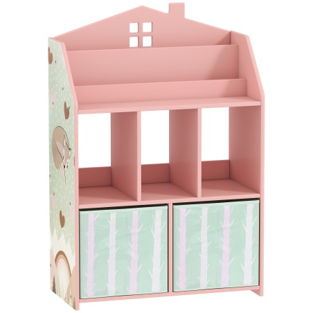 Roosa laste raamaturiiul 2 riidest sahtliga, 3–8-aastastele, 62,5 × 30 × 91,5 cm