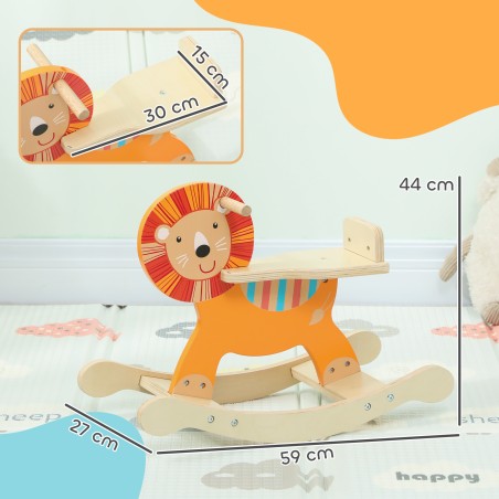 Oranž puidust kiikhobune lõvikujundusega lastele