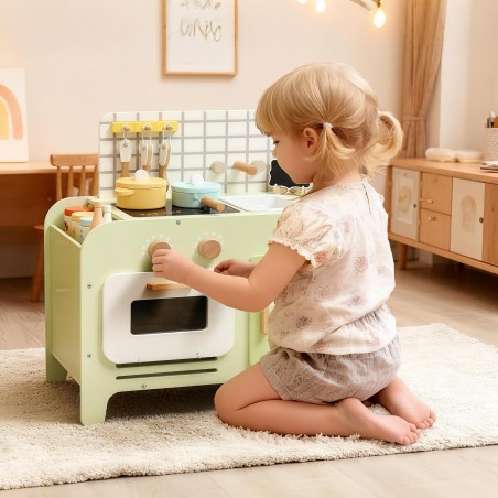 Roheline laste mänguköök MDF-ist, 15 tarvikuga, 40 cm