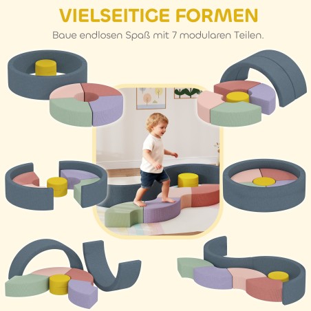Mitmevärviline 7-osaline pehmete ehitusklotside komplekt
